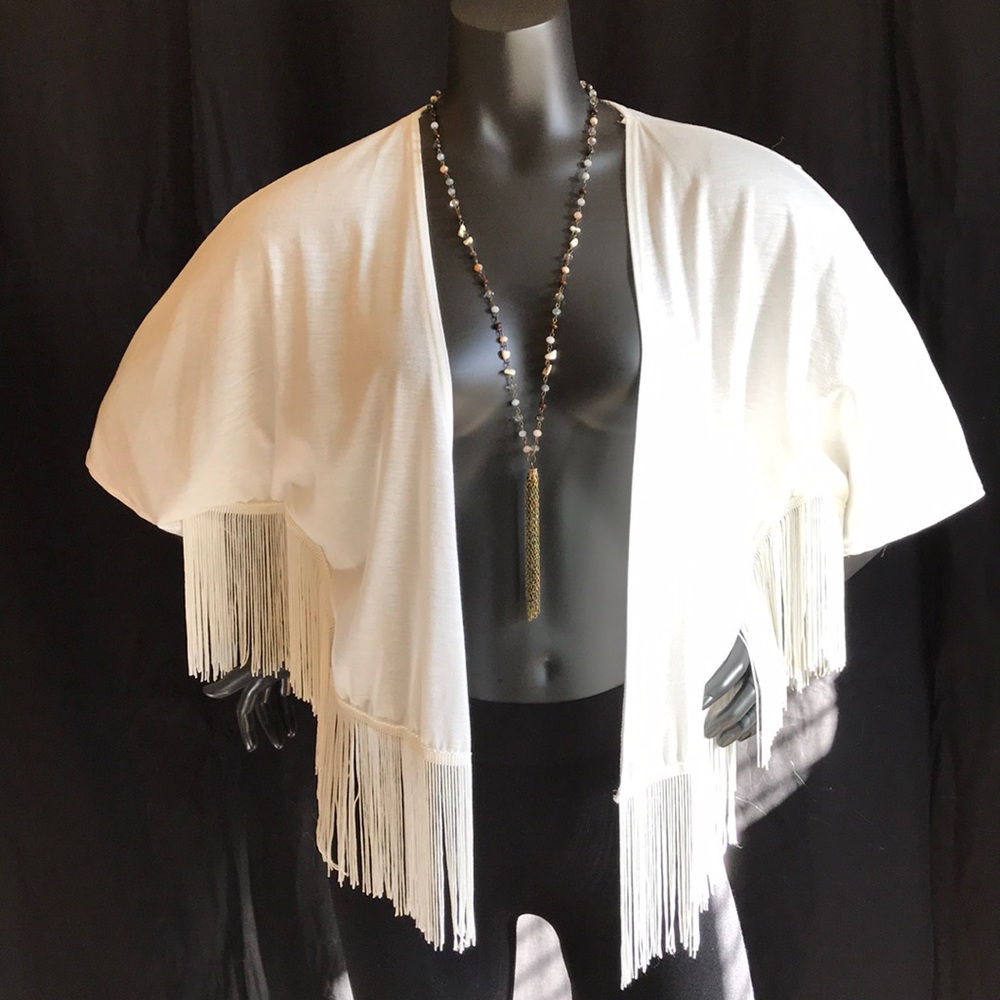 NWT Julia Cream Open Front Fringe Cardigan, S